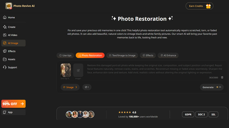 Photo Revive AI interface