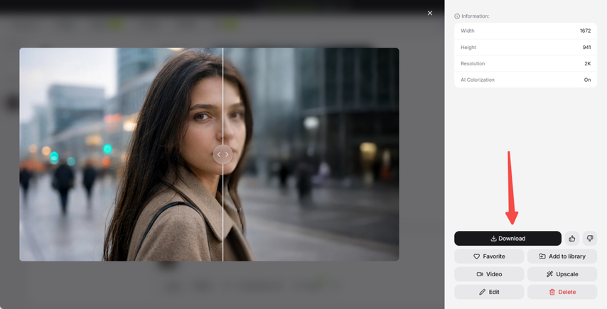 Preview and export an enhanced image from Kaze AI