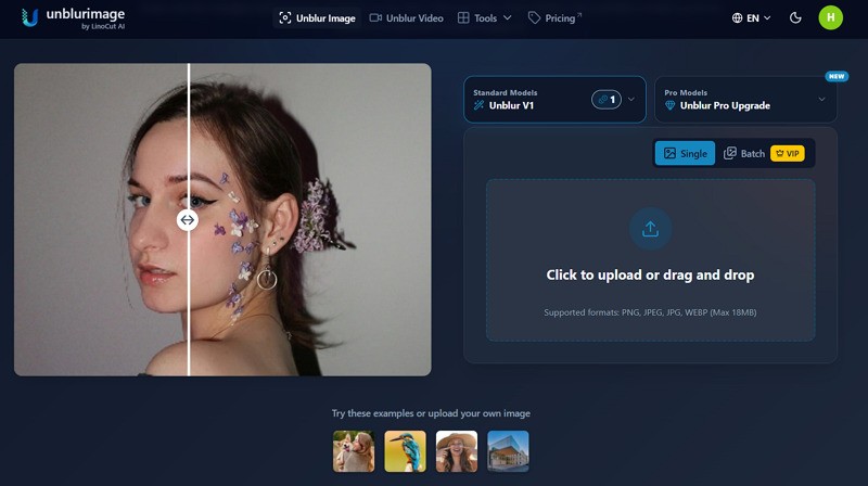 Upload a blurry photo to UnblurImage.AI