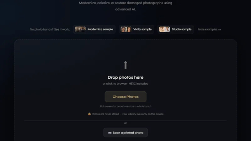 uploading an old photograph to the reframe restoration tool