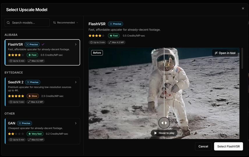 upsampler select AI model