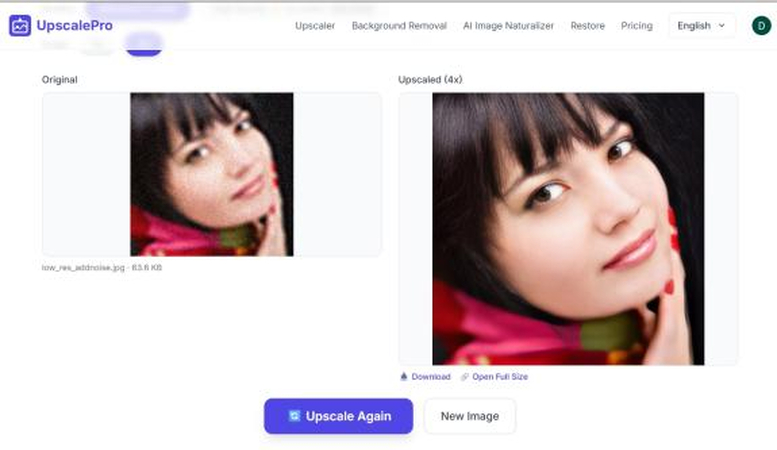 download upscaled image from upscalepro ai