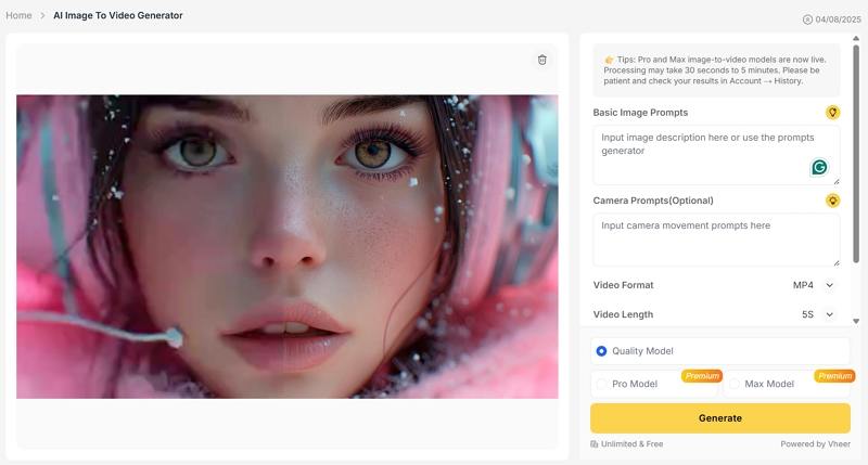 vheer image to video generator