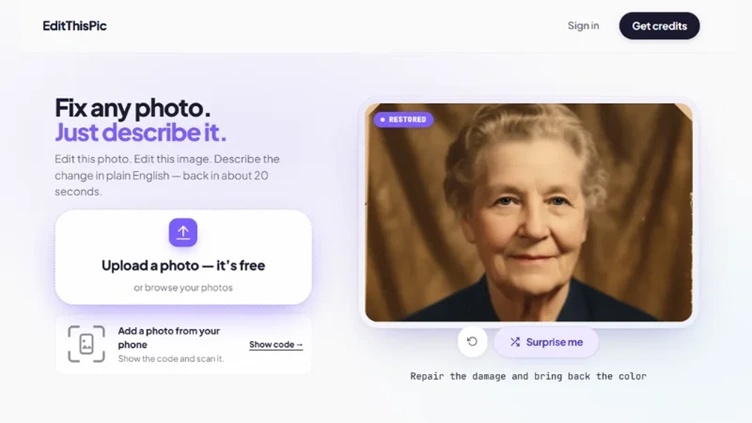 editthispic website opened in browser