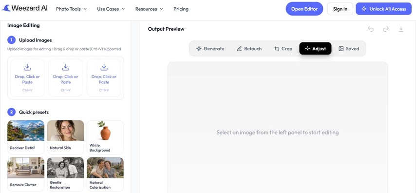 weezard ai features for upscaling and photo restoration