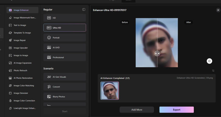Winkit image enhancement interface