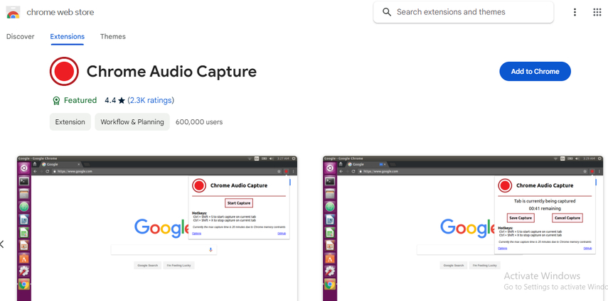 captura de áudio do Chrome