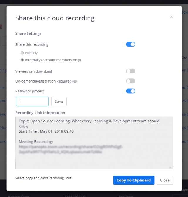 how to share zoom meeting recording link