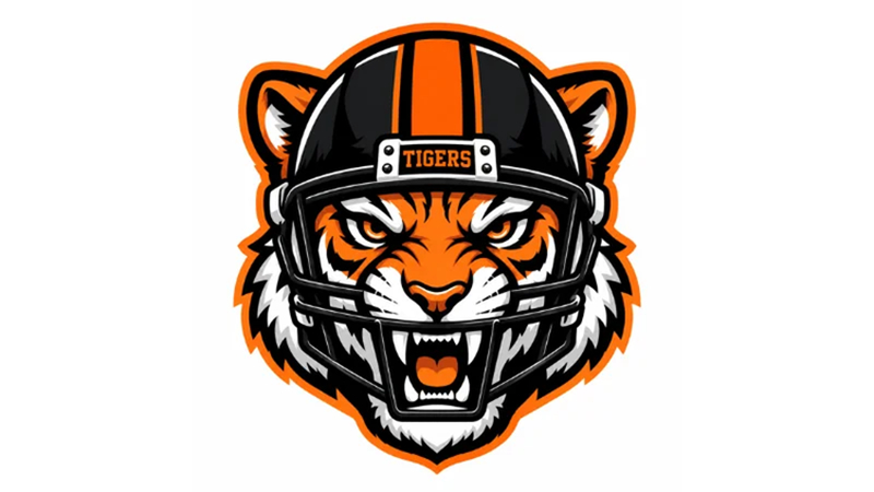 football mascot logo with fierce tiger and helmet