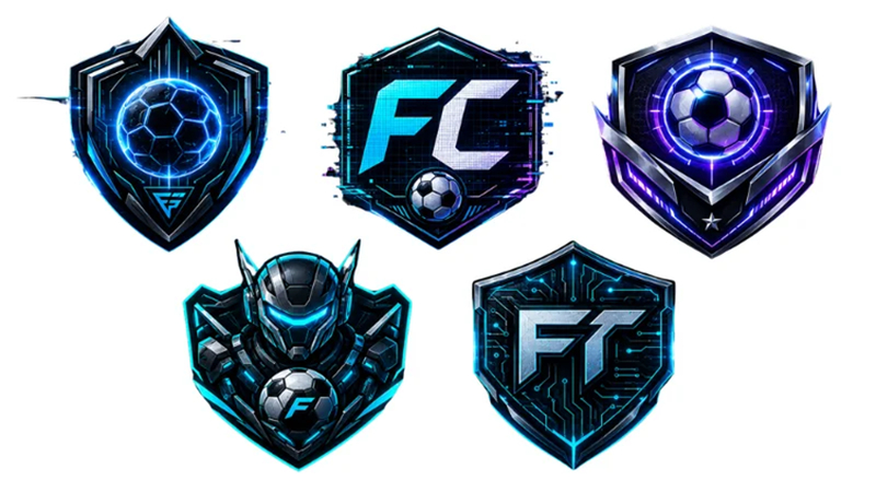 football esports logos with neon shield designs