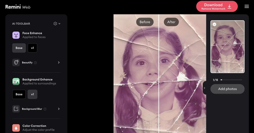 remini mobile face enhancer app