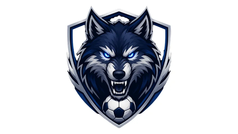 wolf football mascot logo with sharp teeth
