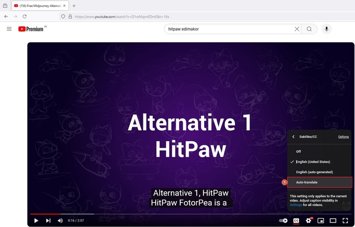 click auto-translate for youtube captions