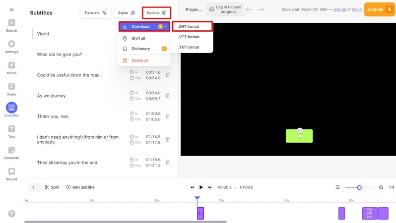 download srt file from veed