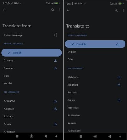 google translate select language