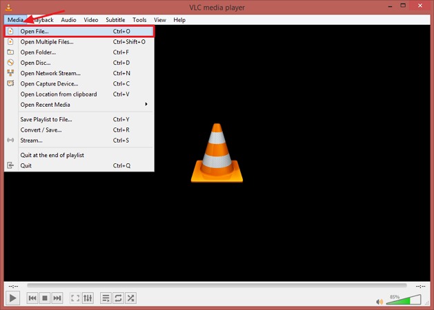open file in vlc for hardcoding