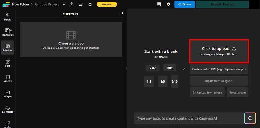 agregar video a kapwing en línea
