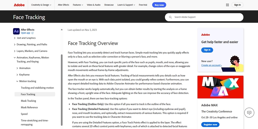 track face with after effects