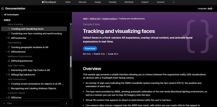 face trackers arkit