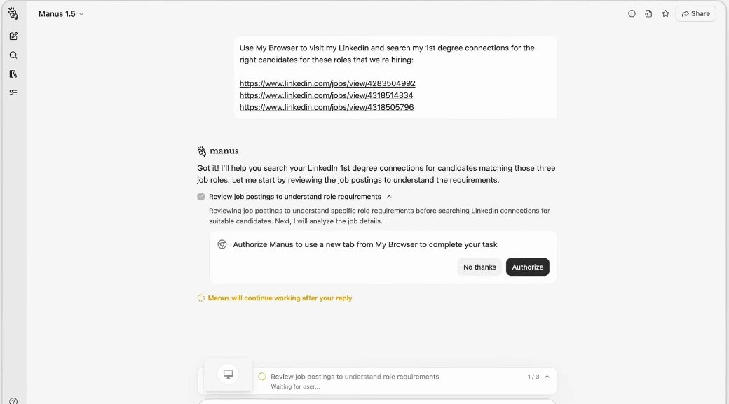 manus browser operator zugriff erlauben