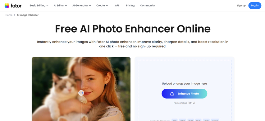 homepage screenshot of ai remini ai photo enhancer online