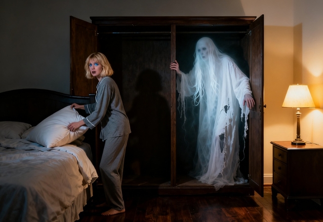 ghost emerging from wardrobe