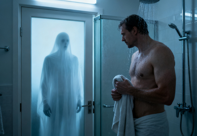 ghostly presence startles man in shower