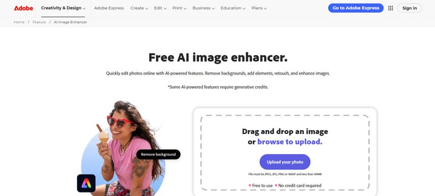 adobe express ai image enhancer homepage screenshot