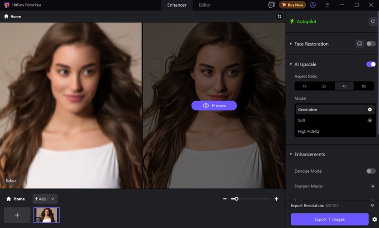 إضافة صورة واختيار نموذج Upscale