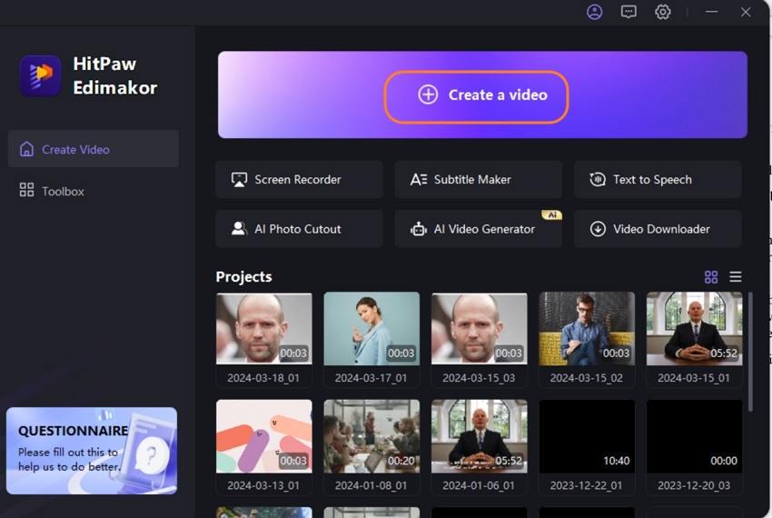 hitpaw edimakor create video step 1