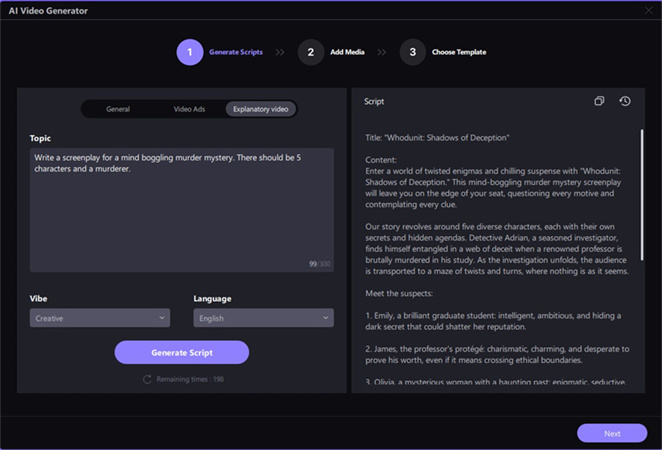 HitPaw Edimakor ai 스크립트 생성