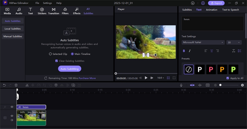 hitpaw edimakor add subtitles step 3