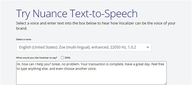 nuance text to speech demo