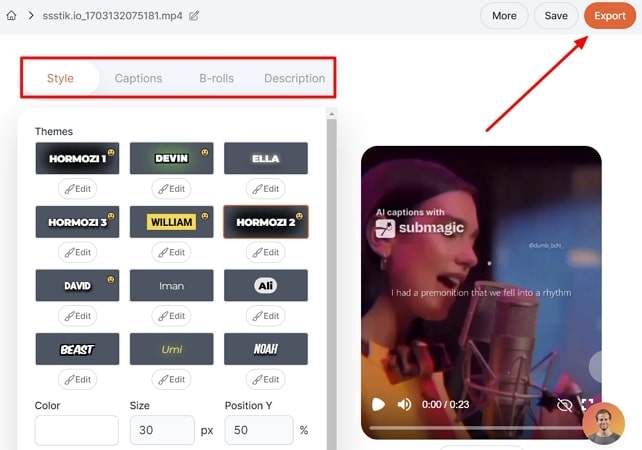 change style captions and other parameters