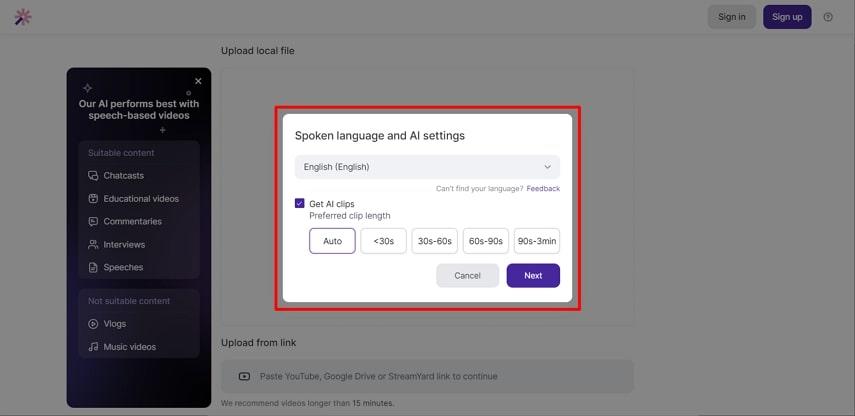 언어와 동영상 시간 설정