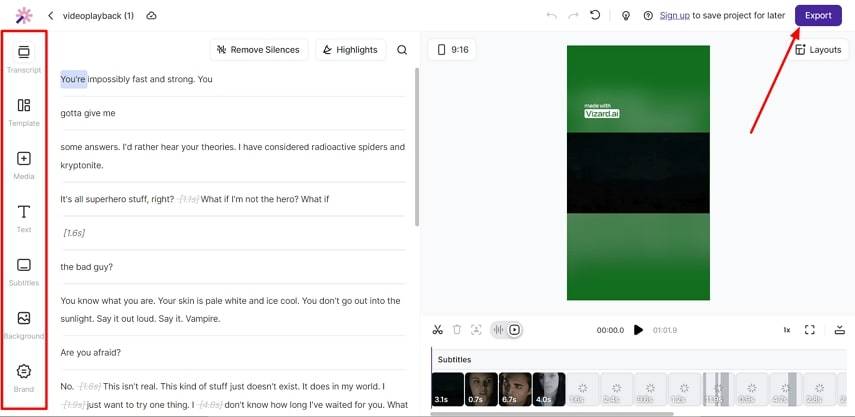 최종 Vizard AI 동영상 내보내기