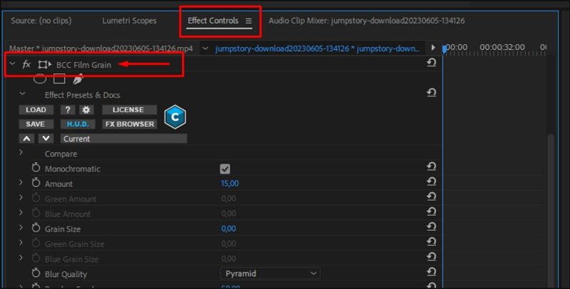 adjust the parameters in effects control panel