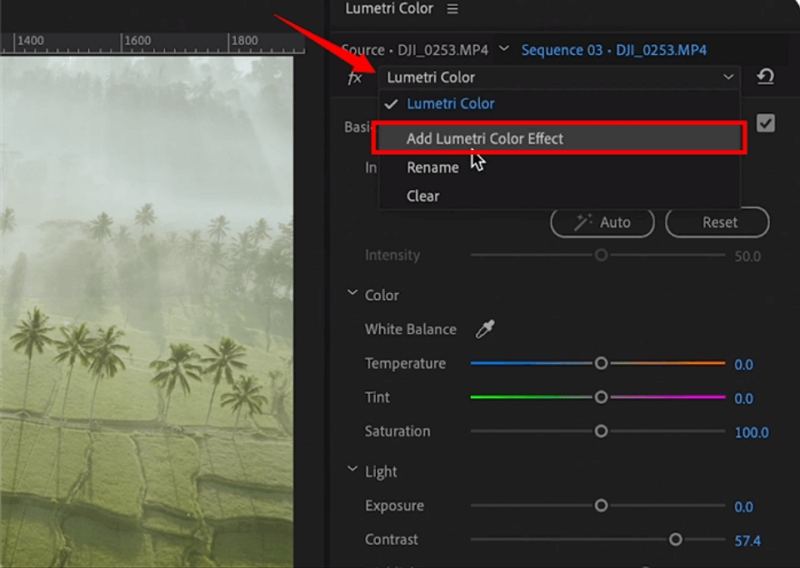 premiere fügen Sie lumetri color effekt hinzu