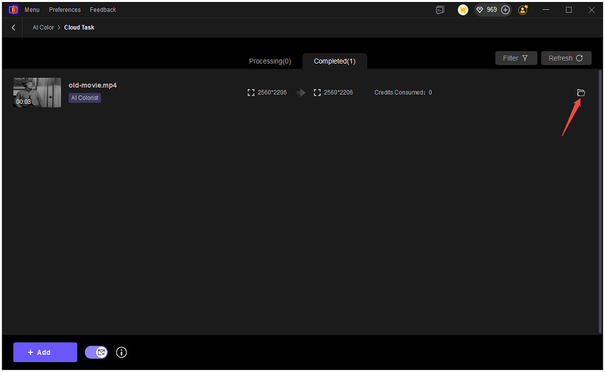 preview the effect of black and white to color video