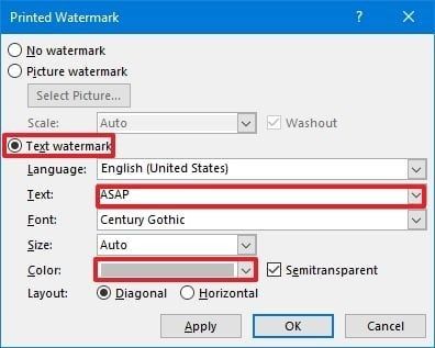 add text watermark in word