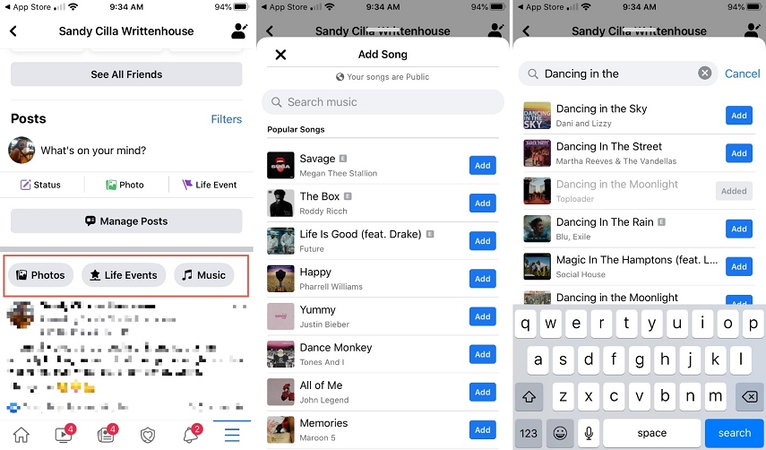 إضافة الموسيقى إلى ملفك الشخصي على فيسبوك باستخدام iPhone