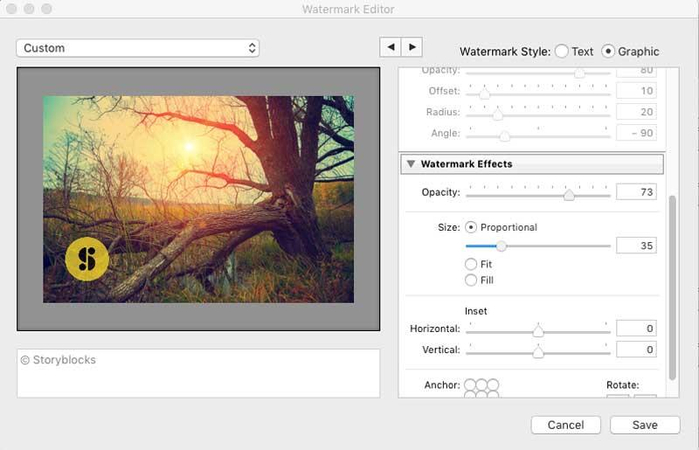 Ajuster le placement et la taille du filigrane graphique