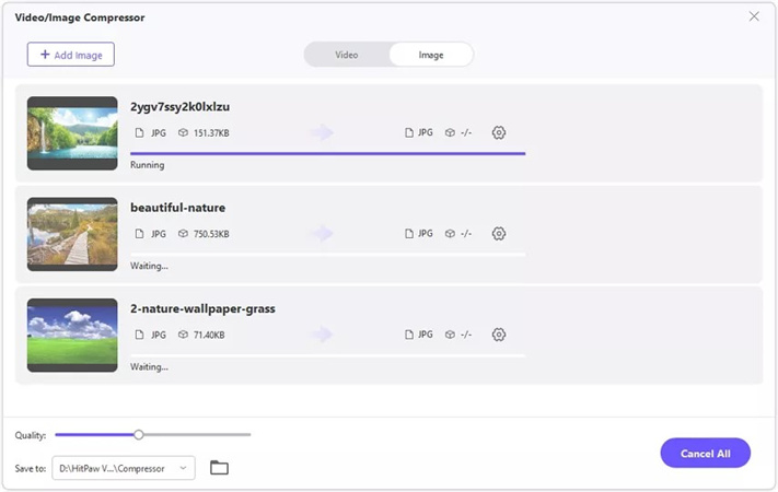 프로세스를 시작하려면 모두 압축 버튼을 누르세요.