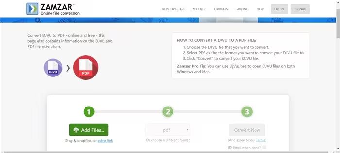 convertir DJVU en ligne avec ZamZar