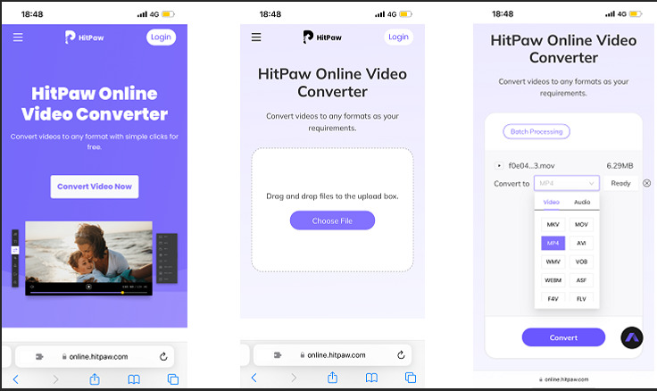 HitPaw 온라인 비디오 변환기에 mov 파일 추가