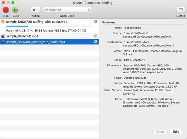 converting process in handbrake