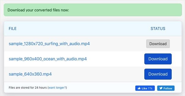 download the converted mp4 video from zamzar