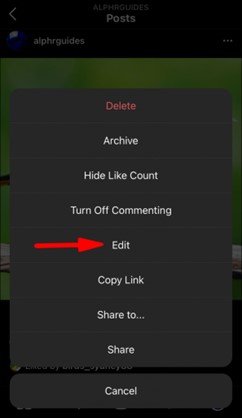 click edit button in Instagram post 