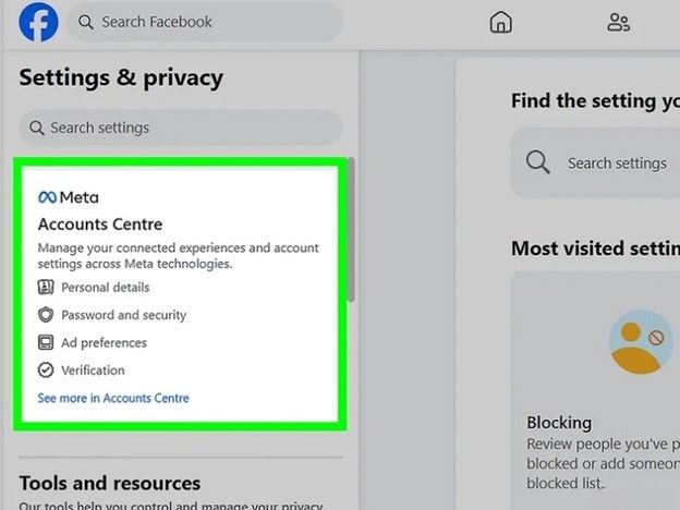 centro de contas do facebook