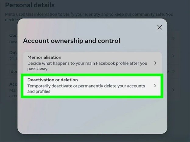 desativação ou exclusão do facebook